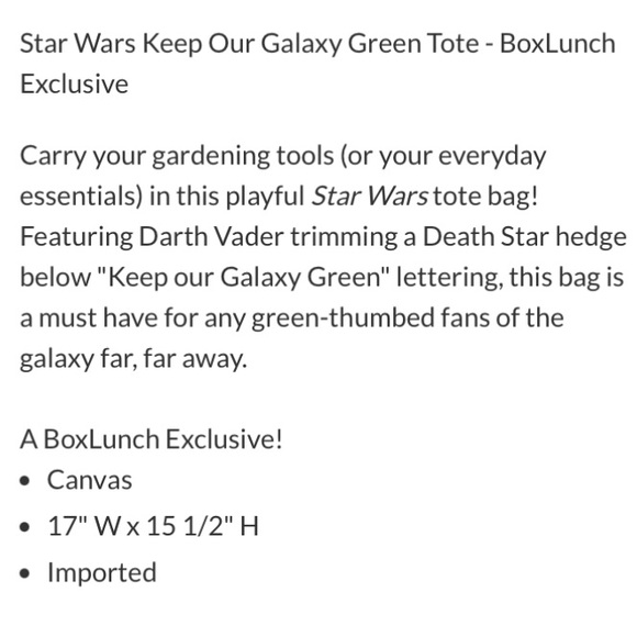 STAR WARS Keep Our Galaxy Green CANVAS TOTE BAG! - Picture 4 of 5
